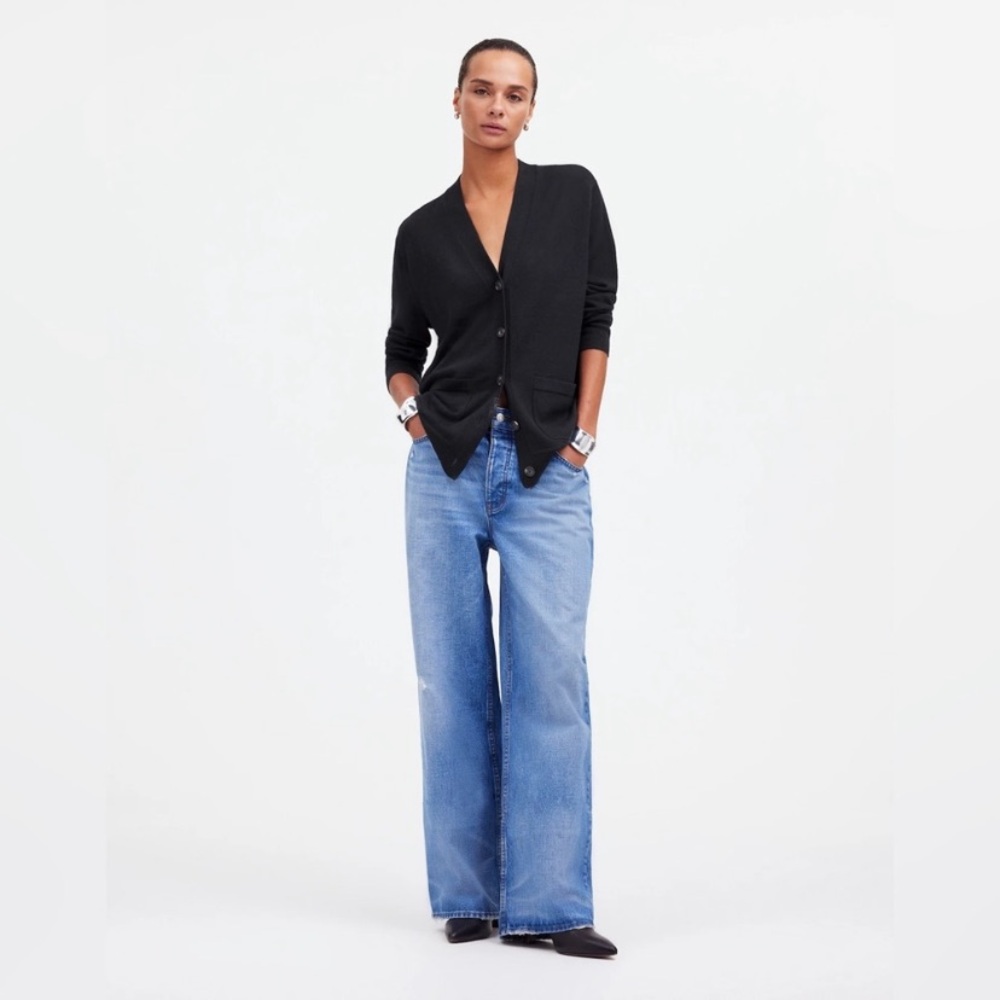 Madewell NWT Merino Wool Boyfriend Cardigan True Black Size xxs capsule minimal